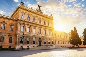 Obraz premium In Ravenna, Italy, Piazza Giuseppe Garibaldi features a yellow building