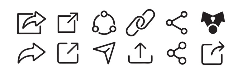 Share icon link  set.share link, external link black vector icon set. Isolated symbols on white background. vector illustration eps 10.