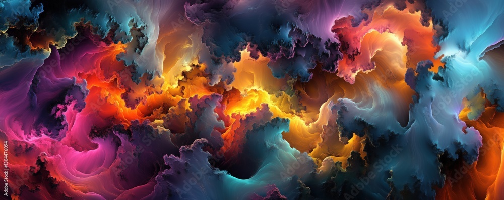 Poster colorful abstract fractal art with vibrant swirls and dynamic patterns, copy space for text