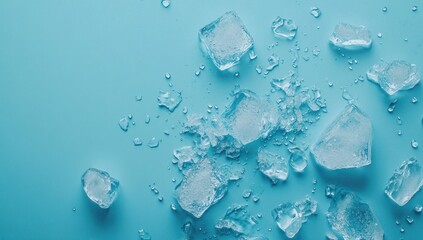 Scattered ice cubes on blue background. (2)