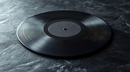 Obraz premium A sleek black vinyl record cover mockup, its surface adorned with a minimalist artwork, awaits its vibrant music to be unveiled on the stage of sound.