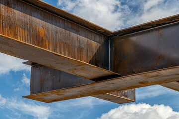 The construction of the metal bridge is highlighted in this close-up, with iron beams on display