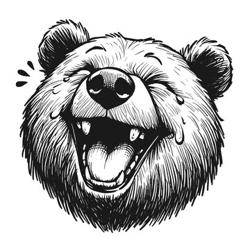 laughing bear head black and white clip art preview