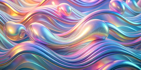 Obraz premium Vibrant abstract holographic background featuring flowing waves in varying colors background, wallpaper, foil graphics, colors, AI, cover,