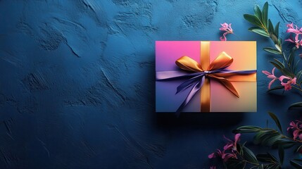 A vibrant, glossy gift voucher mockup, featuring a sleek, modern design with a gradient color scheme and space for a logo and text, ready to elevate any gifting experience.