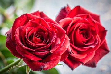 Close-Up of Two Red Roses: Vibrant Documentary Style Photography