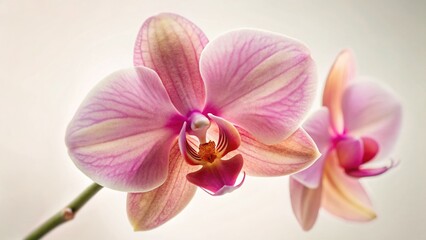 Close-up Phalaenopsis Orchid Blooms, Delicate Pink Petals,  Macro Food Photography
