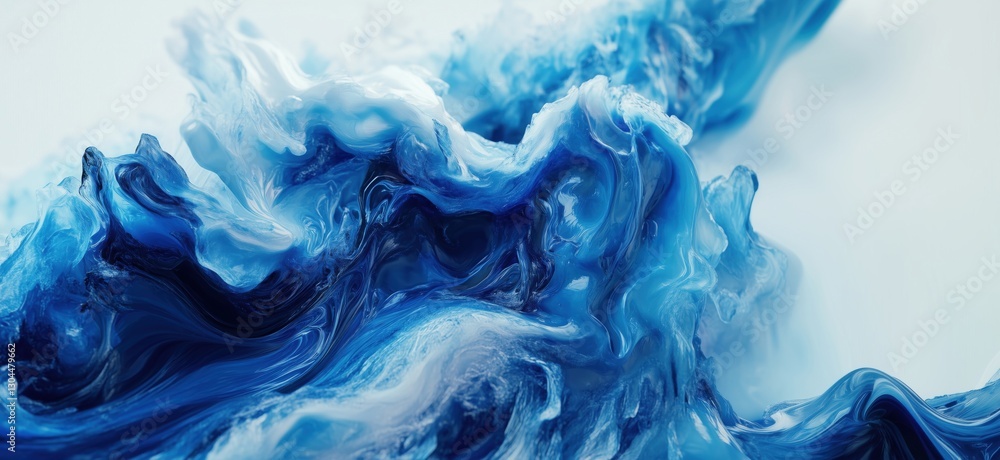 Poster abstract blue and white fluid art with swirling patterns and textures, copy space for text