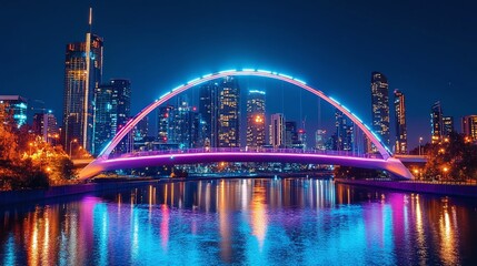 Fototapeta premium neon bridge over the river