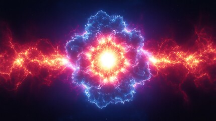 Fototapeta premium Fiery plasma swirls dynamically collide creating vibrant cosmic energy. AI Generated