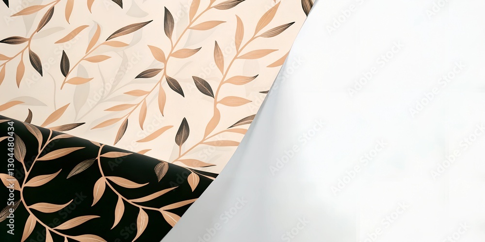 Poster modern abstraction wallpaper featuring elegant leaf patterns in soft pastel colors and contrasting d