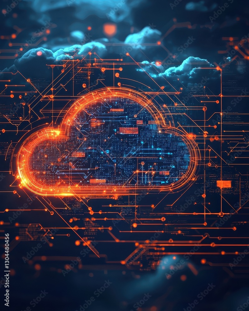 Poster innovative graphic design and cloud computing in a virtual abstract environment