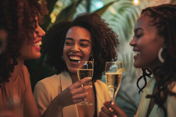 Women Entrepreneurs Networking and Celebrating Success at Evening Social Business Event with Cocktails