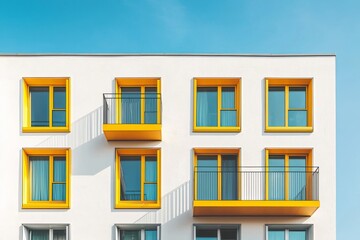 Obraz premium The corner of a building boasts a ventilated facade made from white composite panels and windows of different sizes, highlighting cutting-edge technology in building facade design