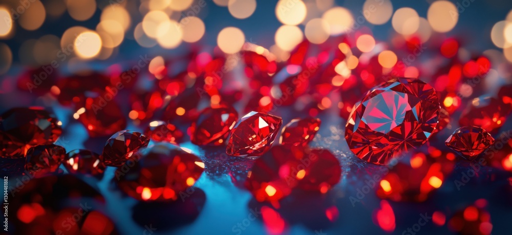 Poster stunning collection of sparkling red gemstones with bokeh background effects, copy space for text