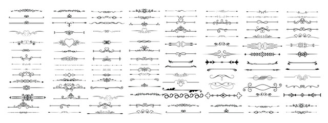 Fototapeta premium Line art floral dividers. Dividers with Branches, Plants and Flowers vector illustration. 