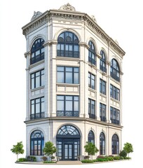 Fototapeta premium A stock png image of a modern apartment building's corner, cut out