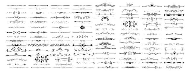 Set Black Simple Line Collection Doodle Border Elements Vector Design Style Sketch Isolated