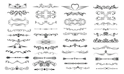 set of text delimiters and scroll elements, ornate vintage frames, vector illustration border