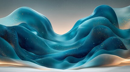 Obraz premium Abstract Teal Waves Flowing Softly Illuminated by Warm Light. AI Generated