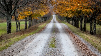 Obraz premium Gravel Road Through Autumn Trees