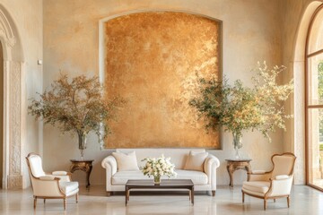 Elevated Interior Design Featuring Golden Leopard Print Wallpaper and Elegant Furniture in a Stylish Setting