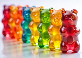 Colorful Gummy Bears Row, Candy, Sweets, Dessert, Jelly Beans