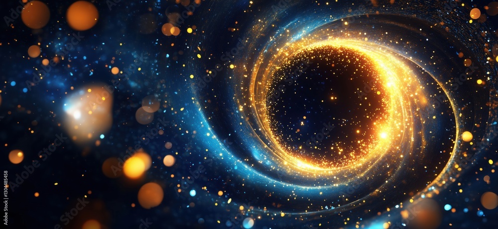 Aufkleber cosmic vortex with glowing particles and swirling lights in deep space, copy space for text