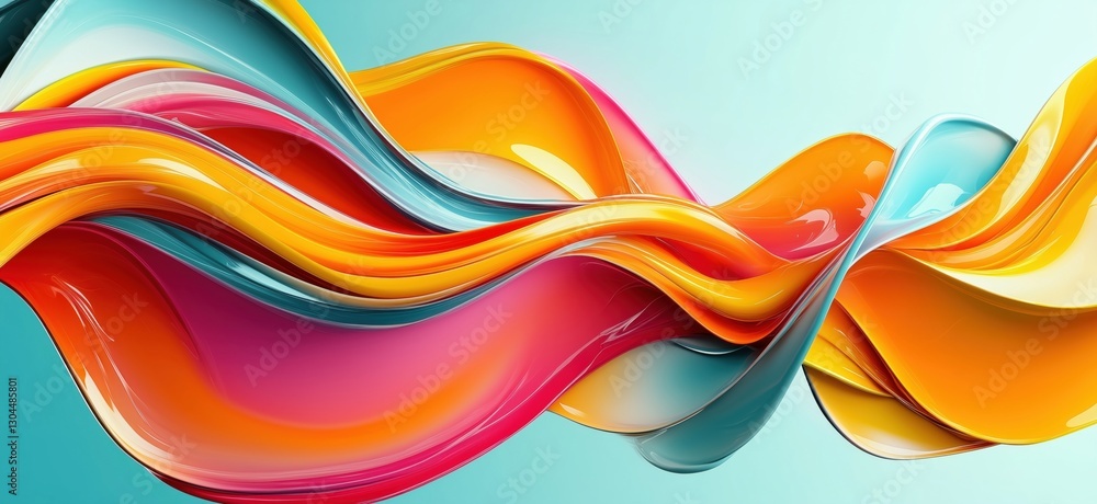 Poster colorful abstract wave design with glossy finish and smooth curves, copy space for text