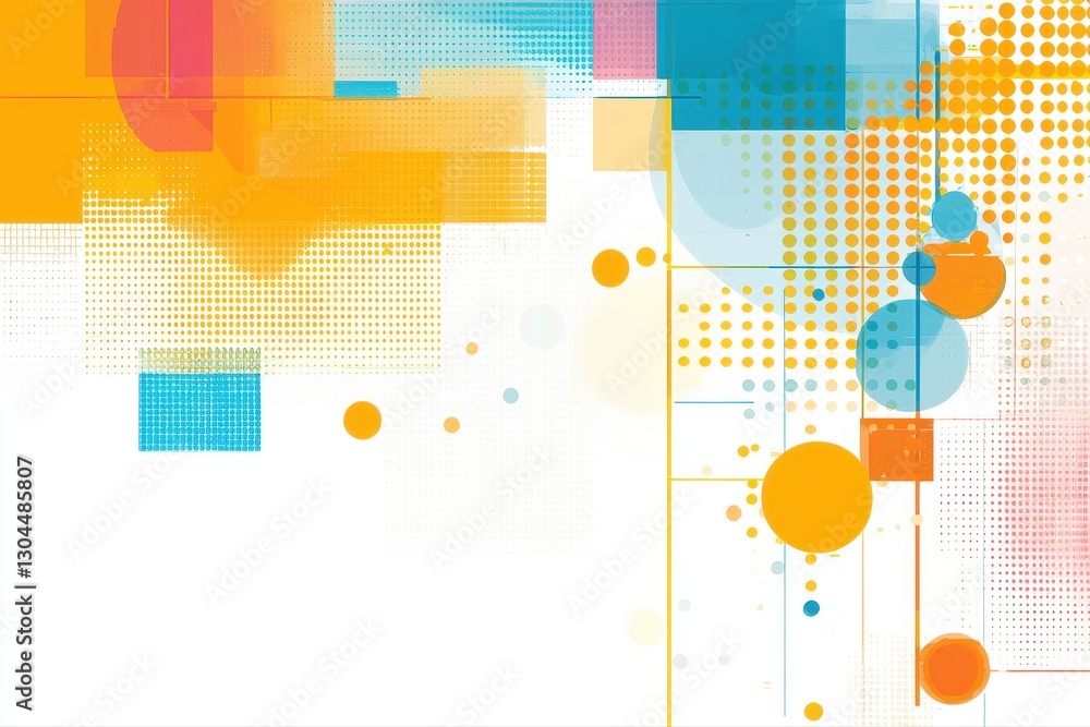 Poster abstract background featuring colorful circles and dots in a halftone comic style design