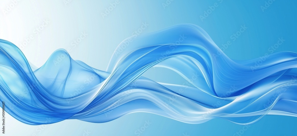 Poster flowing blue abstract waves with soft gradients and smooth textures, copy space for text