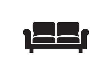 Sofa icon silhouette vector illustration in black and white, set against a white background
