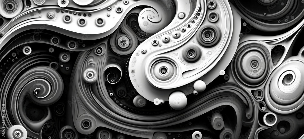 Aufkleber abstract black and white swirling patterns with circular shapes and textures