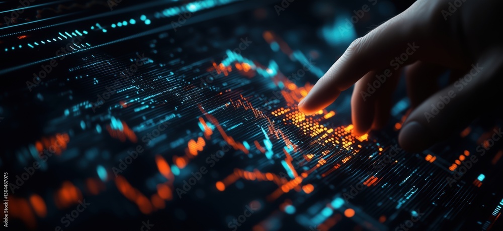Poster data analysis and visualization with digital graphs and charts in dark interface