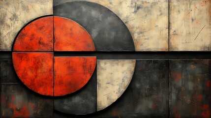 Abstract Geometric Art Warm Red Tones Subtle Textured Surfaces. AI Generated