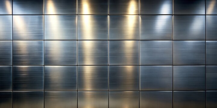 Futuristic metallic wall features uniform gunmetal finish and reflective quality, enhancing modern architecture gray background, home tile, minimalism resource, wallpaper, AI - Powered by Adobe