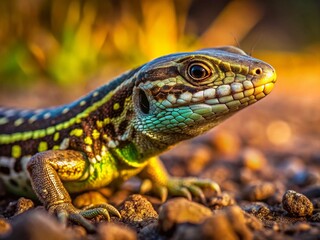 Naklejka premium Common Wall Lizard Mimicry on Ground - Low Light Photography Stock Photo