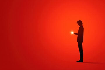 Obraz premium Person standing in front of a red wall with comic concept featuring starburst action visuals