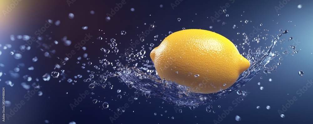 Poster fresh lemon splashing in water creating dynamic droplets and vibrant background