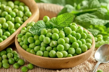 Healthy Pea and Mint Soup Served in a Stylish Deep Bowl Garnished With Fresh Mint Leaves