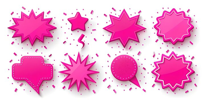 Quirky hot pink callout icons perfect for creative designs and social media posts graphic resource, clouds, shapes, colors for  