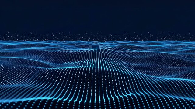 Intricate blue wave grid with dotted texture and flowing lines on a dark digital background