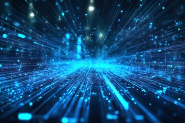 A dynamic digital image of blue light signals traveling through a network of circuits, symbolizing data transfer, connectivity, and innovation in technology.