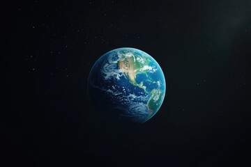 Obraz premium Blue planet surrounded by stars, showcasing vibrant land and oce