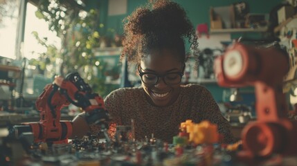 A photograph of a person smiling as they adjust their prosthetic device by touch, conveying the emotional bond and sense of empowerment provided by cutting-edge neural technology