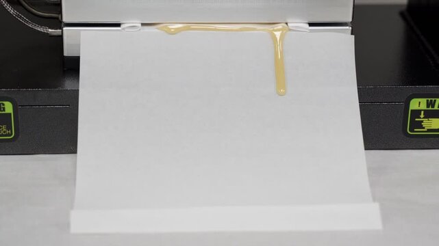 Fresh Frozen Live Rosin Being Pressed, Over The Shoulder View