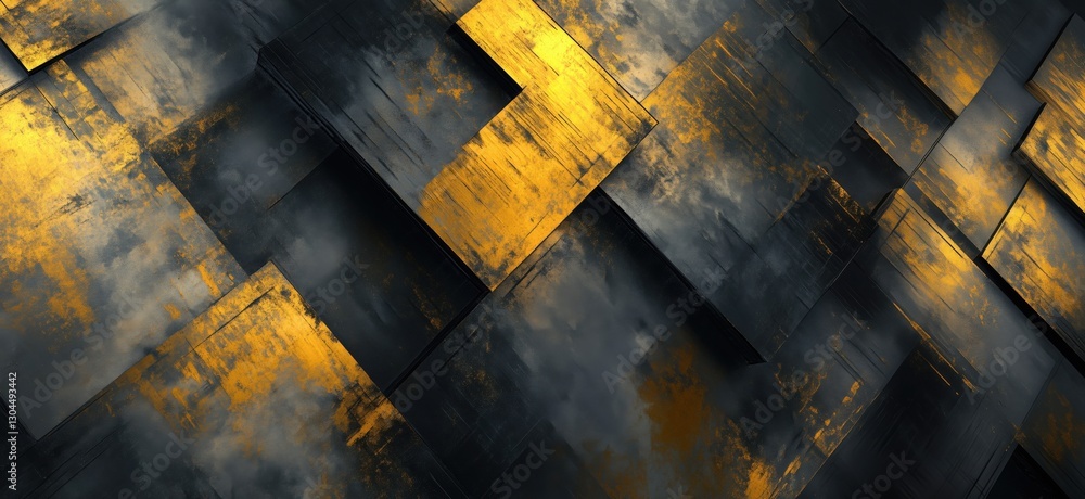 Poster abstract textured background with black and gold geometric patterns and layers