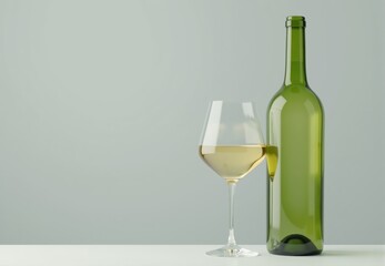 Green Wine Bottle and Glass of White Wine