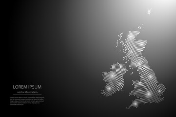 Abstract image United Kingdom map from point Gray and glowing stars on a dark background. Vector illustration eps 10.	
