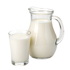 Pure Dairy: Fresh milk in a clear glass and a glass pitcher, capturing the essence of purity, health, and freshness.